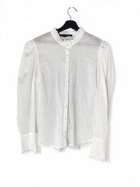 Veronica Beard Sheer Cotton Voile Blouse Ruffle Neck Button Front White Size M